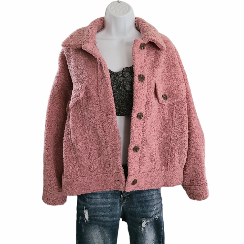 Forever 21 Dusty Pink Faux Shearling Button Front Jacket Size S